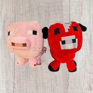 Mojang‎ Mooshroom Cow and Baby Pig Plushes 6"